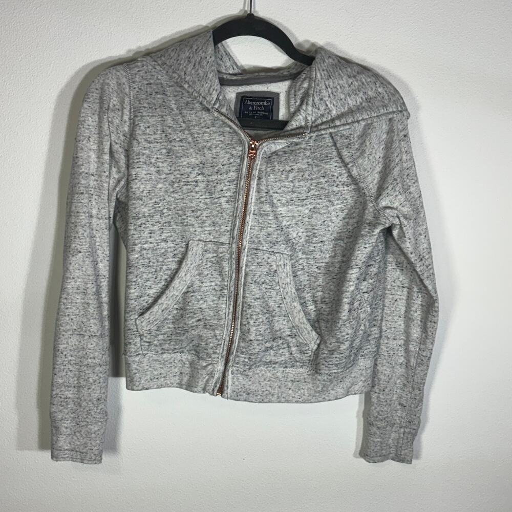 Abercrombie & Fitch Gray Marled Zip Hoodie Cropped Hooded Sweatshirt Small